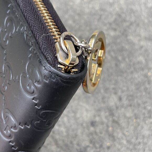 Gucci Black Monogram Leather Zip Wallet Interlocking GG Zipper Pull - Picture 6 of 14